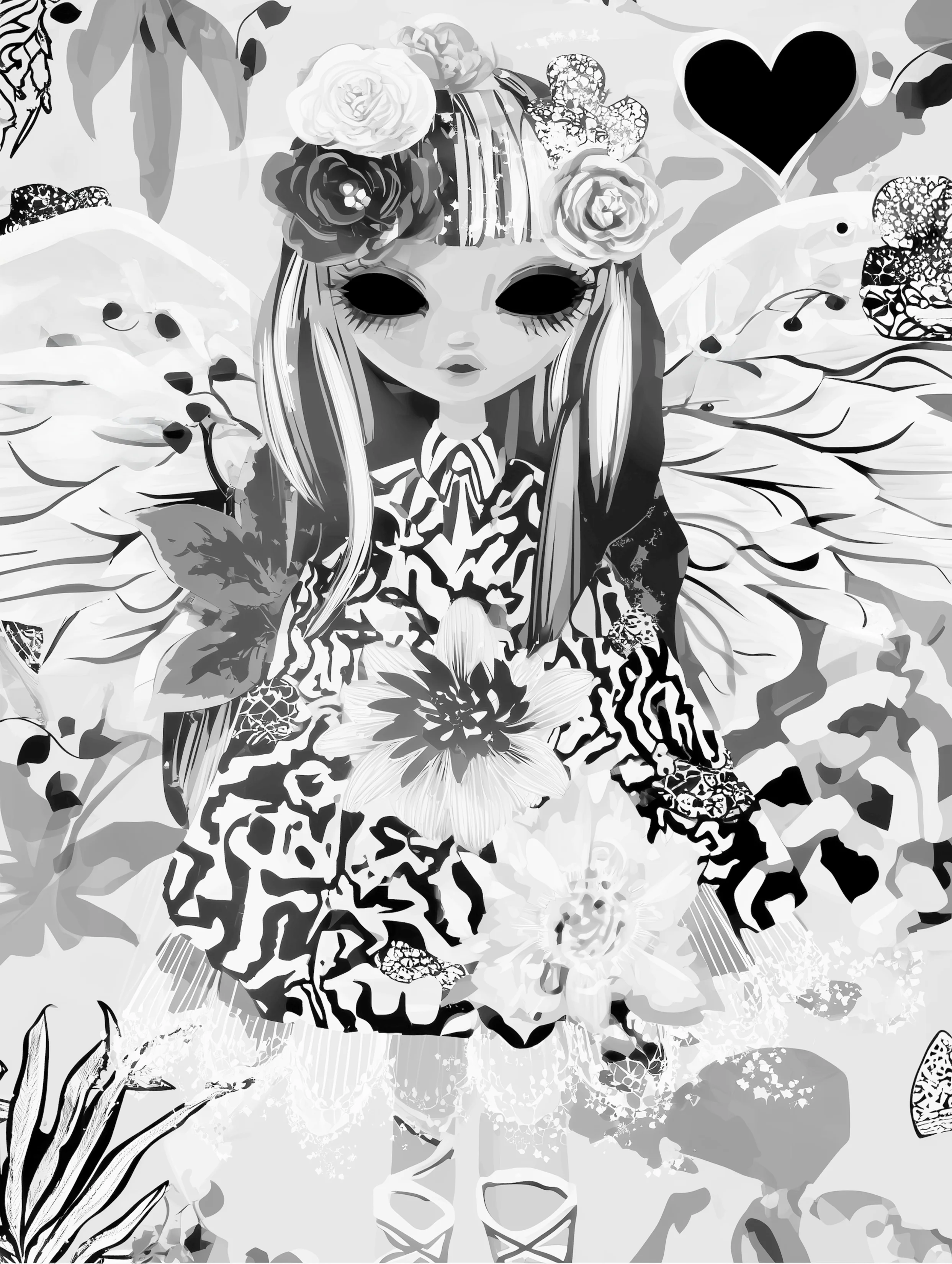 Free printable angel coloring page for adults featuring floral angel coloring sheet